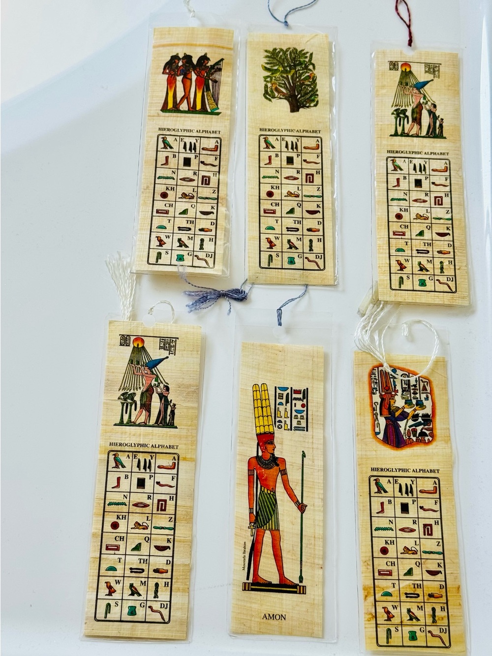 Egyptian Hieroglyphic Papyrus Bookmarks - Set of 6